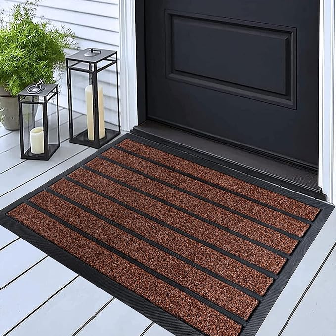 ubdyo Extra Durable Door Mat - Dirt Trapping Outdoor Welcome Mats - Non-Slip Outdoor Indoor Entrance - Low Profile Front Doormat (30" x 17", Bright Burgundy)