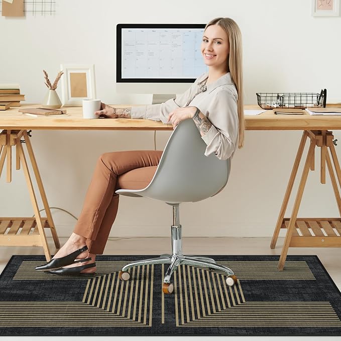 Office Chair Mat for Hardwood Floor&Tile Floor,36"X 48" Heavy Duty Desk Chair Mat for Hard Floors,Under Desk Rug for Rolling Computer Chair,Anti Slip,Low Pile Carpet Floor-Geo Black
