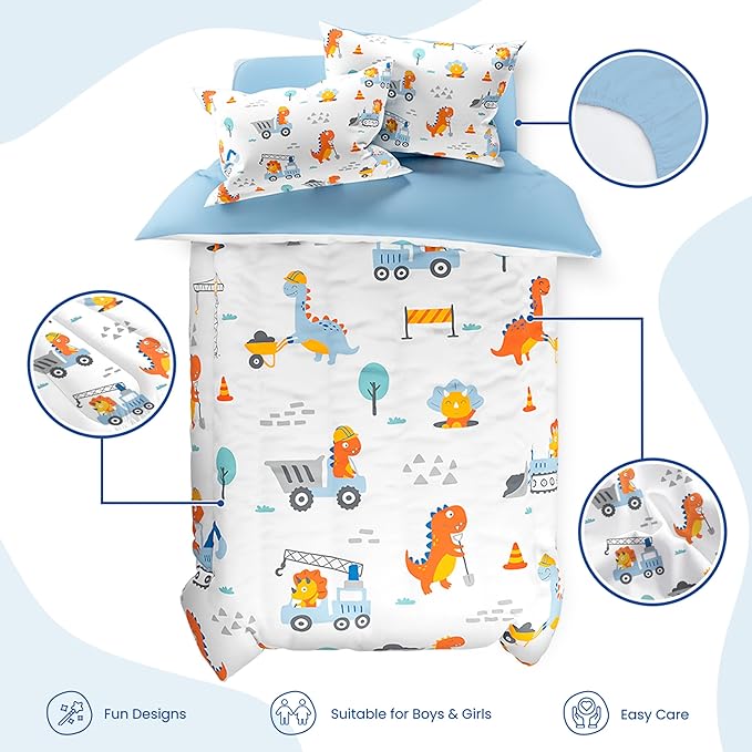 SANDJEST Dinosaur Comforter Set Twin Size 68x86in for Kids Boys, Microfiber 3 Pcs Bedding Set Includes 1 Comforter, 1 Pillowcase, 1 Fitted Sheet, Nursery Room Decor