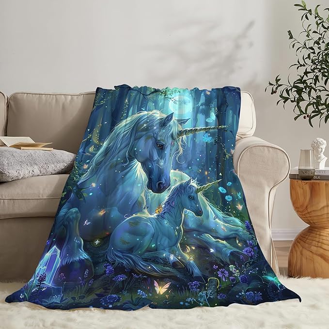 Unicorn Blanket for Girls - White Horse Throw for Women, Men, Boys - Soft Warm Cozy Fleece for Couch, Sofa, Bed - Gifts and Decor - 80"x60"