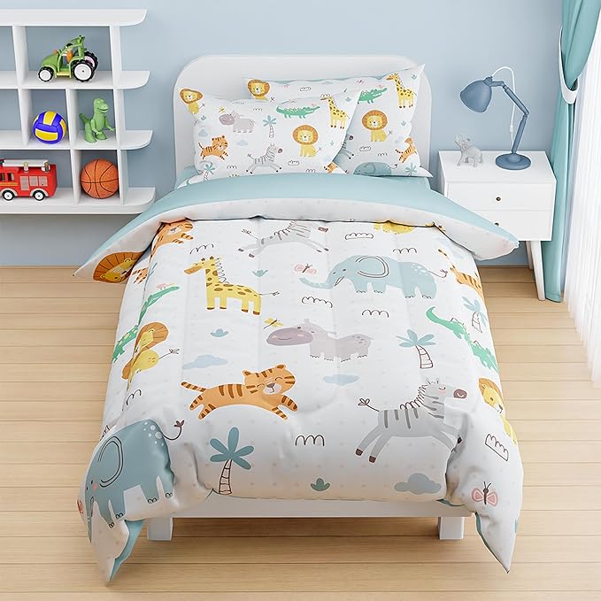 SANDJEST Animal Duvet Cover Sets Twin Size for Kids Boys Girls, Include 1 Polyester Comforter Cover 68x86 Inches and 1 Pillowcase 20x26 Inches, Comforter Not Included, Gift for Christmas Birthday