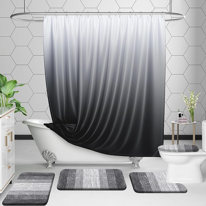 OLANLY Luxury Toilet Rugs U-Shaped 24x20, Extra Soft and Absorbent Microfiber Bathroom Rugs, Non-Slip Plush Shaggy Bath Mat, Machine Wash Dry, Contour Bathroom Mats for Toilet Base, Grey