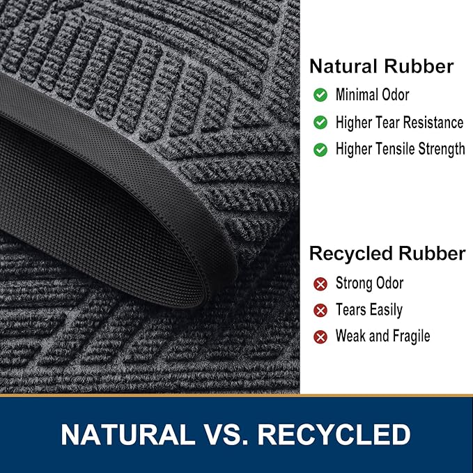 Smiry Front Door Mat Outside Entrance, Heavy Duty Sturdy Natural Rubber Doormat, Trap Dirt and Moisture, Easy Clean Low Profile Mats for Indoor Outdoor Entry, Irregular Triangle (47x32, Silver Grey)