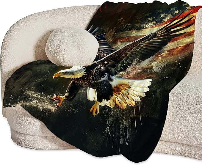 American Eagle Bald Eagle Throw Blanket and Decor With American Flag Design for All Ages - Soft Warm Cozy Fleece for Couch, Sofa, Bed 50"x40"