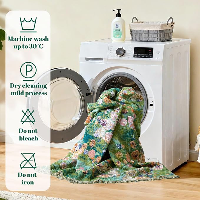 MSGKV Boho Throw Blanket for Couch Cotton Floral Blanket 50"x60" for Sofa Chair Throws Muslin Breathable Lightweight Farmhouse Blankets Home Decor All Seasons