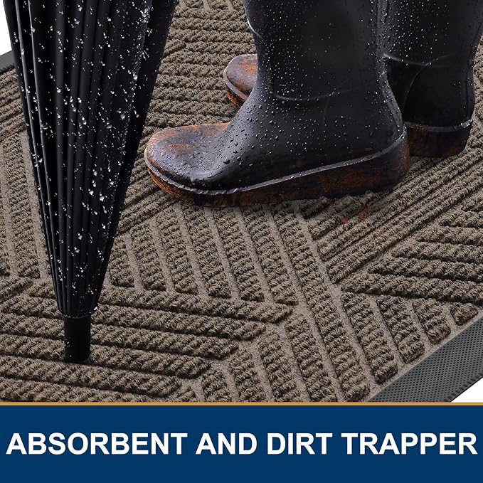 Smiry Front Door Mat Outside Entrance, Heavy Duty Sturdy Natural Rubber Doormat, Trap Dirt and Moisture, Easy Clean Low Profile Mats for Indoor Outdoor Entry, Irregular Triangle (47x32, Mixed Khaki)