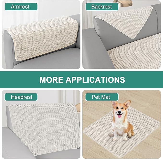 Foxdecor Couch Arm Covers Sofa Arm Covers, Arm Chair Covers Set of 2, Non-Slip Chair Arm Covers, Arm Rest Cover for Sofa, Armchair Slipcovers Couch Protector (Cream 18x28 inch)