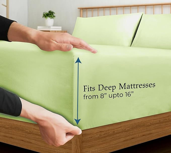 Royale Linens 400 Thread Count 100% American Grown Cotton Fitted Sheet Full Size - All Around Elastic Fitted Sheet - Luxury Sateen Weave - Snug Fit Bottom Sheet Fit Up to 16" (Full, Florentine Sage)