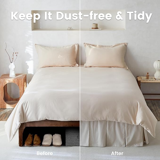 BISELINA French Linen Pleated Bed Skirt, 14" Tailored Draped Natural Linen-Cotton Blend Basic Dust Border Soft Comfort Farmhouse Bedding (14" Queen, Linen)