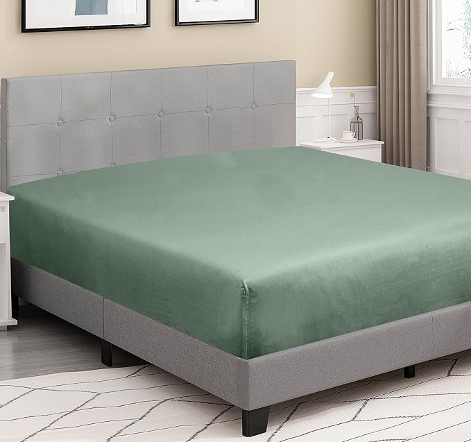 ROYALE LINENS 300 Thread Count 100% Long Staple Combed Cotton Fitted Sheet Twin XL - Super Soft Deep Pocket Bottom Sheet - Fitted Sheets Only - Elastic Sheets (Twin XL, Sage Green)