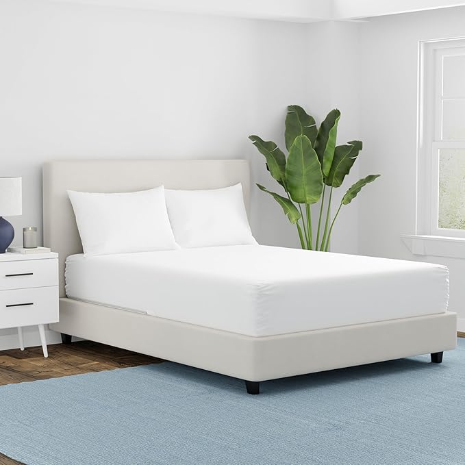 AllerEase Waterproof Mattress Protector Stain Protection Queen Size Allergen Barrier Hot Water Washable Machine Washable Durable Zippered Knit Mattress Cover Stretch Corners (White)