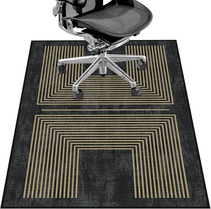 Office Chair Mat for Hardwood Floor&Tile Floor,36"X 48" Heavy Duty Desk Chair Mat for Hard Floors,Under Desk Rug for Rolling Computer Chair,Anti Slip,Low Pile Carpet Floor-Geo Black