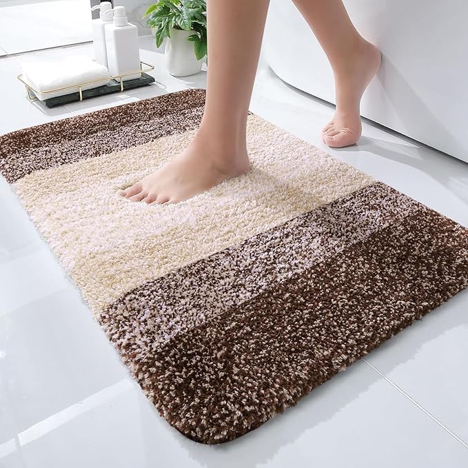 OLANLY Bathroom Rug Mat 24x16, Extra Soft and Absorbent Microfiber Bath Rugs, Non-Slip Plush Shaggy Bath Carpet, Machine Wash Dry, Bath Mats for Bathroom Floor, Tub and Shower, Brown