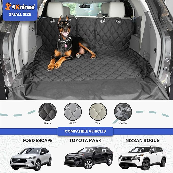 4Knines Split Cargo Liner for SUV – For Dogs & Pets, Heavy-Duty, Waterproof Trunk Mat & Cargo Cover – Fits 60/40 Split Bench & Armrest Pass-Through – Machine Washable, Non-Slip, Durable (Small, Black)
