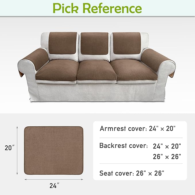 Couch Arm Covers, Sofa Arm Covers, Waterproof Armrest Cover for Sofas, Armchair, Loveseat, Non-Slip Recliner Arm Cover, Sofas Headrest Cover, Arm Chair Covers Set of 2 (Chocolate, 24"×20")