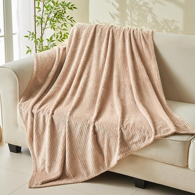 NEWCOSPLAY Super Soft King Blanket Taupe Premium Silky Flannel Fleece Leaves Pattern Lightweight Bed Blanket All Season Use (Taupe, King(90"x110"))