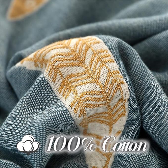 MSGKV Boho Throw Blanket 100% Cotton Woven Blanket for Couch Sofa Bed Double Sided Knit Throw Reversible Fall Blankets 80''Wx 90''L