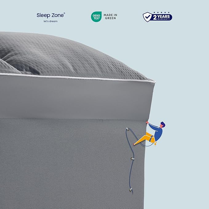 SLEEP ZONE Mattress Topper Full Size, Extra Thick Fitted Mattress Pad for Back Pain, Plush and Support Mattress Cover, Deep Pockets Mattress Protector, Hotel Quality (Grey, Full)