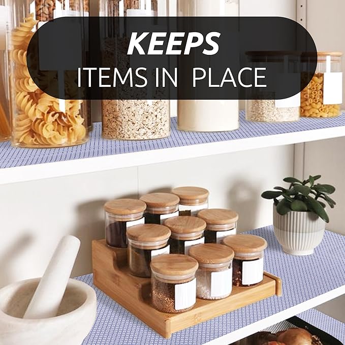 RAY STAR 18X96 Inch Shelf Liner for Kitchen Cabinets, Non-Adhesive Cabinet Liner Washable, PVC Drawer Liner for Dresser Non-Slip Bathroom (Blue Circle)(4 Roll)