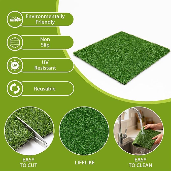 Artificial Turf Tiles 12X12 in,0.6 in Thick,Fake Grass Patch Indoor Outdoor Garden Lawn Patio,Synthetic Turf Mat,Realistic Grass Rug for Dogs Pets Lawn Landscape Squares,Green (10 Packs)