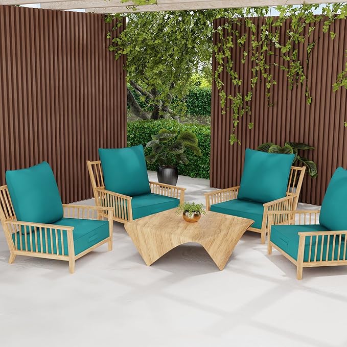 Outdoor Olefin Water-Resistant Deep Seat Cushion Set, 2PCS Weather and Fade Resistant 24''x 24''x 6'' Patio Furniture Seat Cushion, Thickened Sofa Chair Pad for Lawn, Garden, Turquoise