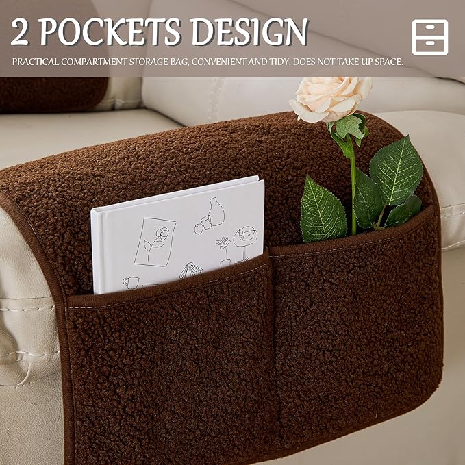 Armrest Cover, Recliner Chair Protector, Furniture Protector Slip, Side Storage Pocket, Stretch Armchair Couch Arm Rest Cover for Recliner, Chair, Sofa (Coffee,2 Seater(4pcs))