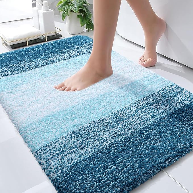 OLANLY Bathroom Rug Mat 36x24, Extra Soft and Absorbent Microfiber Bath Rugs, Non-Slip Plush Shaggy Bath Carpet, Machine Wash Dry, Bath Mats for Bathroom Floor, Tub and Shower, Peacock Blue