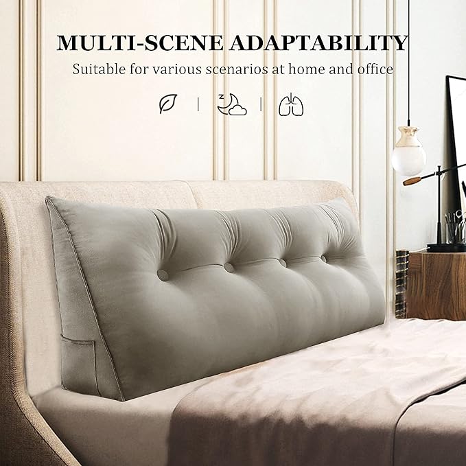 Wedge Headboard Pillow Dorm Room Reading Pillow Back Support for Sitting Up in Bed Bolster Lumbar Cushion Body Positioning Bedrest Velvet 54in Light Tan Full