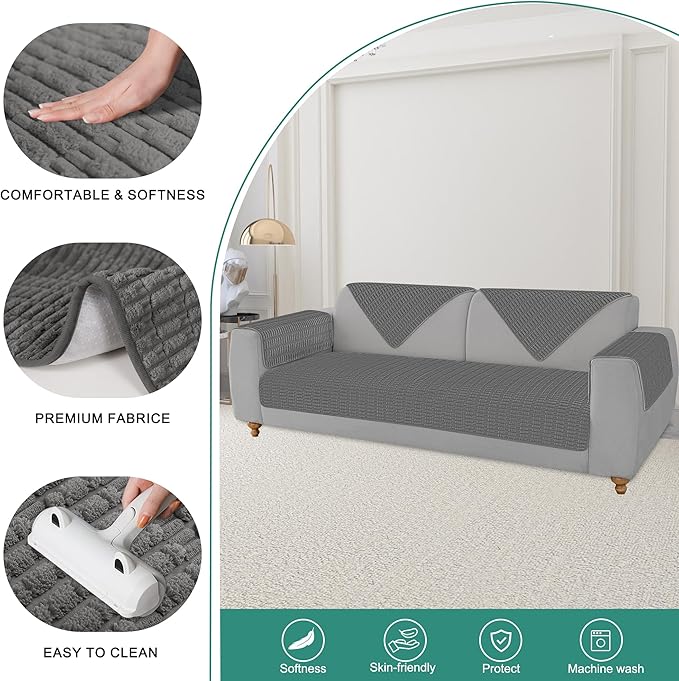 Foxdecor Couch Arm Covers Sofa Arm Covers, Arm Chair Covers Set of 2, Non-Slip Chair Arm Covers, Arm Rest Cover for Sofa, Armchair Slipcovers Couch Protector (Dark Grey 18x28 inch)