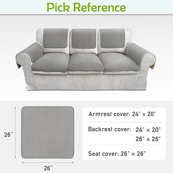 Couch Arm Covers, Sofa Arm Covers, Waterproof Armrest Covers for Sofa, Armchair, Loveseat, Non-Slip Recliner Arm Covers, Sofa Headrest Covers, Arm Chair Covers Set of 2 (Gray, 26"×26")