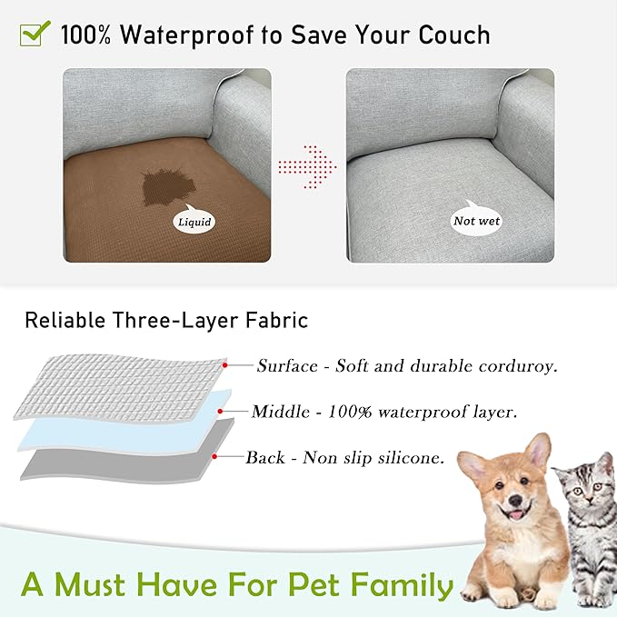 Couch Arm Covers, Waterproof Armrest Cover for Sofa, Armchair, Loveseat, Non-Slip Recliner Arm Covers, Sofa Headrest Covers, Arm Chair Covers Set of 2 (Coffee, 24"×20")