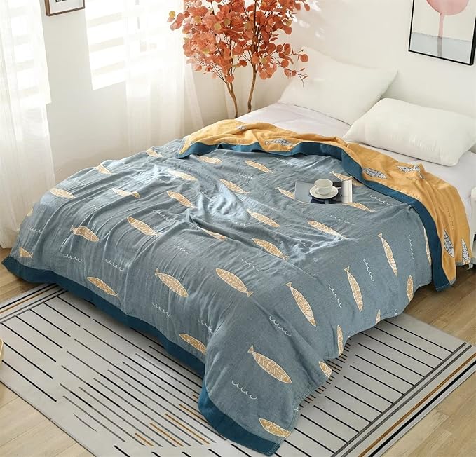 MSGKV Boho Throw Blanket 100% Cotton Woven Blanket for Couch Sofa Bed Double Sided Knit Throw Reversible Fall Blankets 80''Wx 90''L