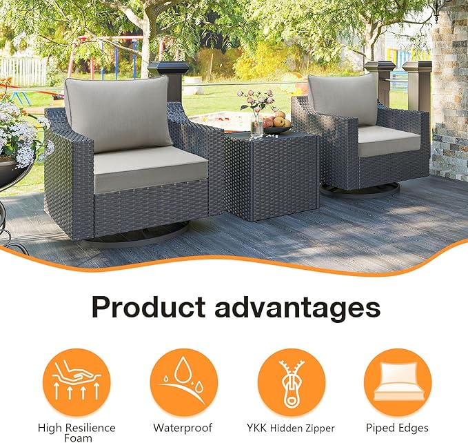 Sunbrella Outdoor Chair Cushions Set, 24" x 24", Set of 2, Water-Repellent, Fade Resistant, Deep Seat Bottom and Back Cushion for Backyard, Couch, Sofa and Patio Furniture, Specrtum Pebble