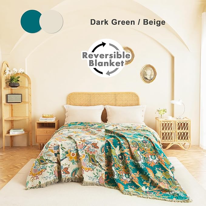 MSGKV Boho Throw Blanket for Bed Couch Twin Size Cotton Vine Blanket 60"x80" Couch Muslin Breathable Lightweight Farmhouse Blankets for All Seasons Home Decor