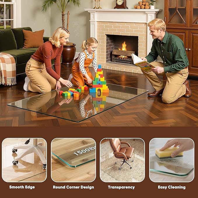 Antok Tempered Glass Chair Mat, 45"x55" Office Chair Mat for Carpet & Hardwood Floors, Heavy Duty 0.2" Desk Chair Mat for Smooth Rolling at Home or Office
