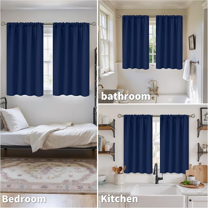 BGment Blackout Curtains for Bedroom 45 Inch Length - Room Darkening Drapes Thermal Insulated with Rod Pocket for Short Living Room Kitchen Bathroom Window, 42 x 45 Inch, 2 Panels, Navy Blue