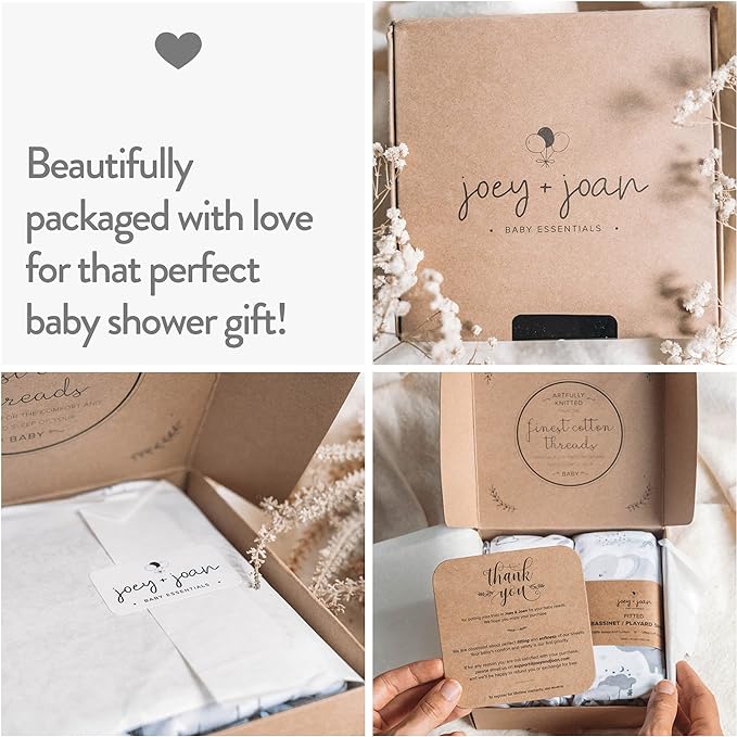 Joey + Joan Bassinet Fitted Sheets 19" x 32" for Cowiewie Bedside Sleeper Bassinet Mattress Pad – Snuggly Soft 100% Jersey Cotton – Cream + Brown – 2 Pack