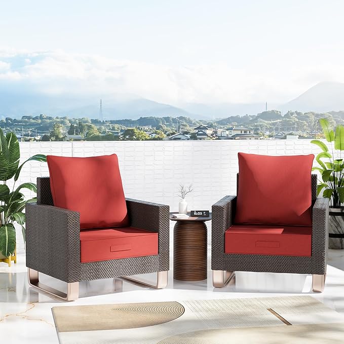 Outdoor Olefin Water-Resistant Deep Seat Cushion Set, 2PCS Weather and Fade Resistant 24''x 24''x 6'' Patio Furniture Seat Cushion, Thickened Sofa Chair Pad for Lawn, Garden, Red