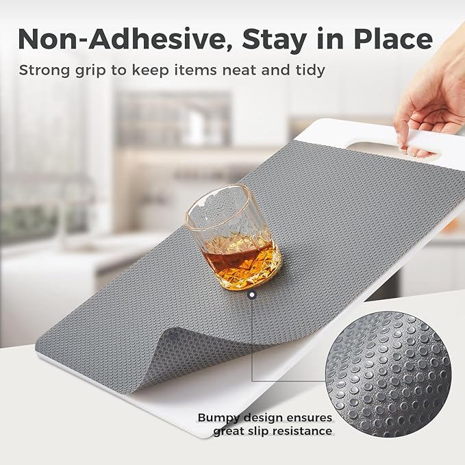 100% EVA Shelf Liner for Kitchen Cabinet, 18" x 240" Drawer Liners Non Adhesive Non Slip Waterproof Plastic Paper, Dresser Pantry Bathroom Refrigerator Protector, Grey