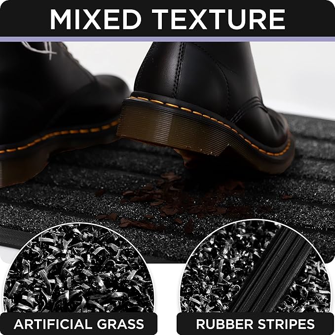 ubdyo Extra Durable Door Mat - Dirt Trapping Outdoor Welcome Mats - Non-Slip Outdoor Indoor Entrance - Low Profile Front Doormat (30" x 17", Bright Black)