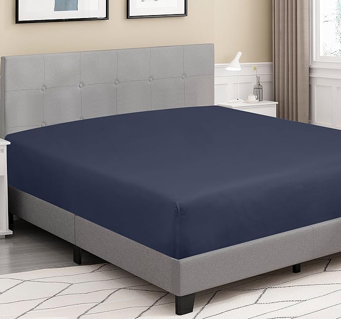 ROYALE LINENS 300 Thread Count 100% Long Staple Combed Cotton Fitted Sheet Full - Super Soft Deep Pocket Bottom Sheet - Fitted Sheets Only - Elastic Sheets (Full, Navy)