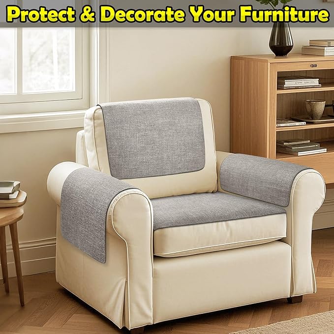 Couch Arm Covers, Waterproof Armrest Cover for Sofa, Armchair, Loveseat, Non-Slip Recliner Arm Cover, Sofa Arm Covers, Headrest Covers, Arm Chair Covers Set of 2 (Taupe, 24"×20")