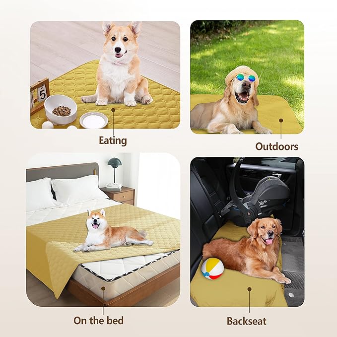 gogobunny 100% Double-Sided Waterproof Dog Bed Cover Pet Blanket Sofa Couch Furniture Protector for Puppy Large Dog Cat, Reversible (82x102 Inch (Pack of 1), Dark Yellow/Light Yellow)