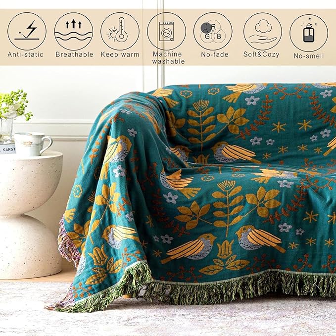 MSGKV Boho Throw Blanket Cotton Blanket for Couch and Sofa Cover for Living Room Fall Throw Cozy Gauze Blankets 50" x 60"