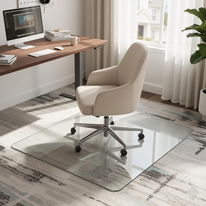 Antok Tempered Glass Chair Mat, 45"x45" Office Chair Mat for Carpet & Hardwood Floors, Heavy Duty 0.2" Desk Chair Mat for Smooth Rolling at Home or Office