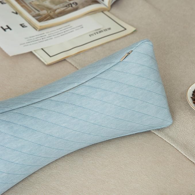 Buckwheat Neck Support Pillow Cervical Neck Cylinder Bolster Pillow Neck Pain Relief Breathable Comfortable for Back and Side Sleepers Round Pillows for Lunch Break Blue, 6x15 Inch