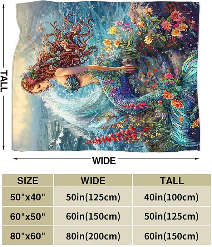 Mermaid Throw Blanket - Ocean Blanket for Girls, Women, Boys & Men - Soft, Warm & Cozy Fleece - 60"x50"