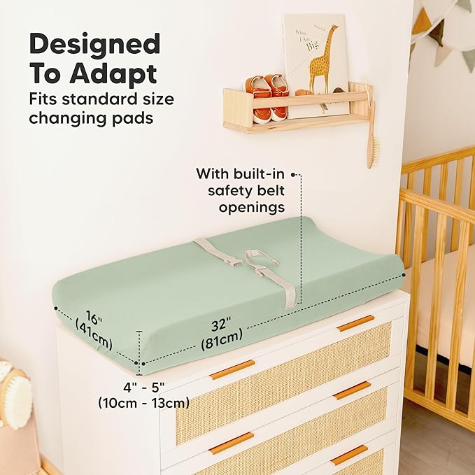 2-Pack Organic Changing Pad Covers for Girl, Boy, Neutral - 100% Cotton Changing Table Pad Cover, Soft Baby Nursery Diaper Changing Pad Sheets, Contour Changing Pads Liners, Change Pad Cover (Sage)