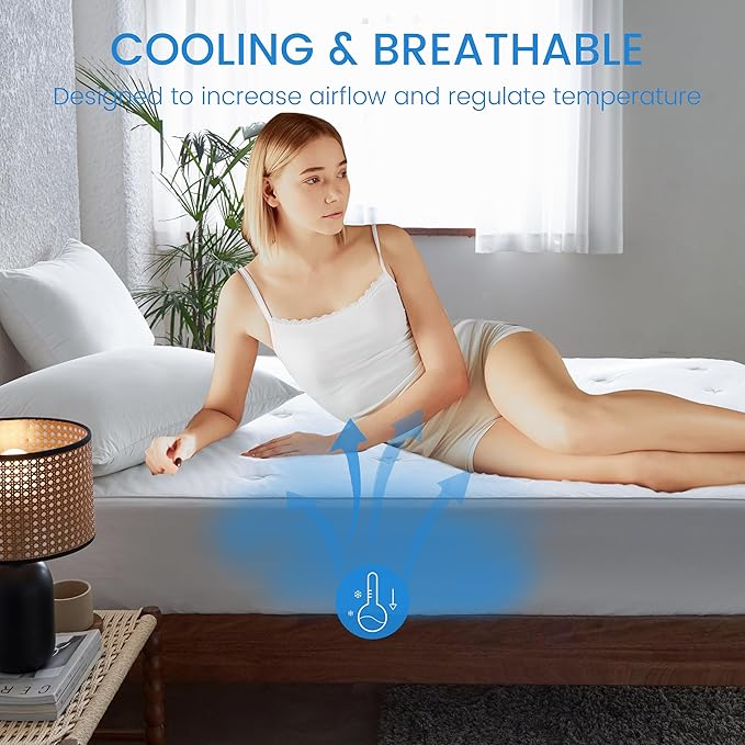 Simple&Opulence Cooling Quilted Mattress Pad – Fitted Sheet Mattress Protector Cover with Elastic Corners, Soft & Breathable, 16 Inch Deep Pocket (White,Full)