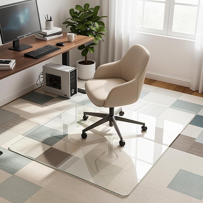 Antok Tempered Glass Chair Mat, 45"x55" Office Chair Mat for Carpet & Hardwood Floors, Heavy Duty 0.2" Desk Chair Mat for Smooth Rolling at Home or Office